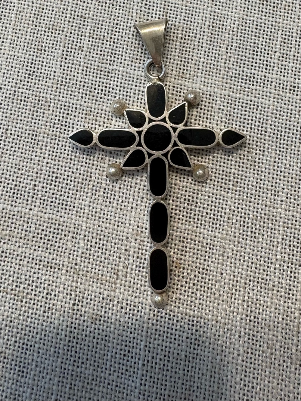 Sterling Silver Black Inlay Cross Pendant